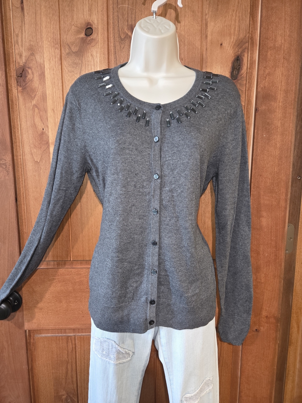 Merona Charcoal Gray‎ Embellished Crewneck Cardigan